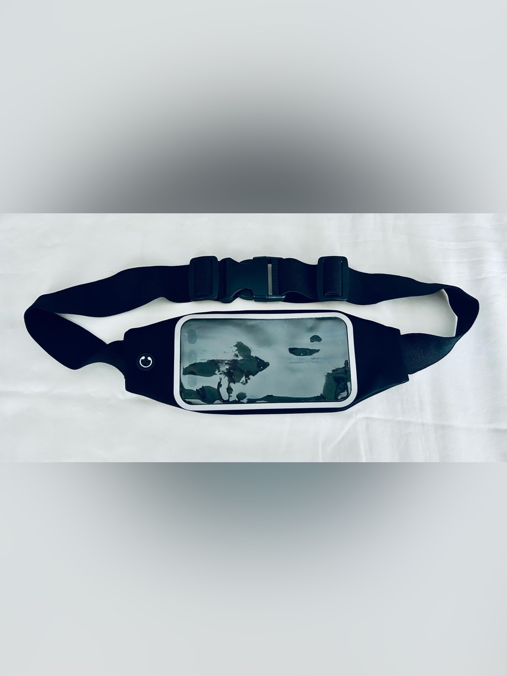Black Fitness Runner Waist Belt with Clear Front Phone Pocket